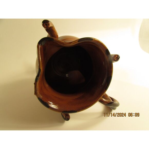 Studio Pottery Creamer brown glazed with flowers artist signed braided handle - Picture 2 of 9